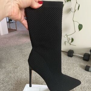 Black Stiletto Heeled Boots with Pointed Toe
